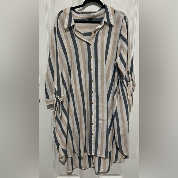 Mlle Gabrielle Lightweight Striped Button Down Shirt Dress ~ Size 3X 💙🤎 - Picture 2 of 12